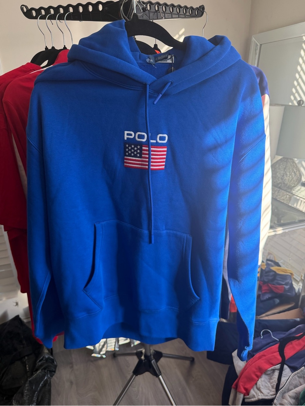Polo by Ralph Lauren Blue Hoodie with Embroidered USA Flag